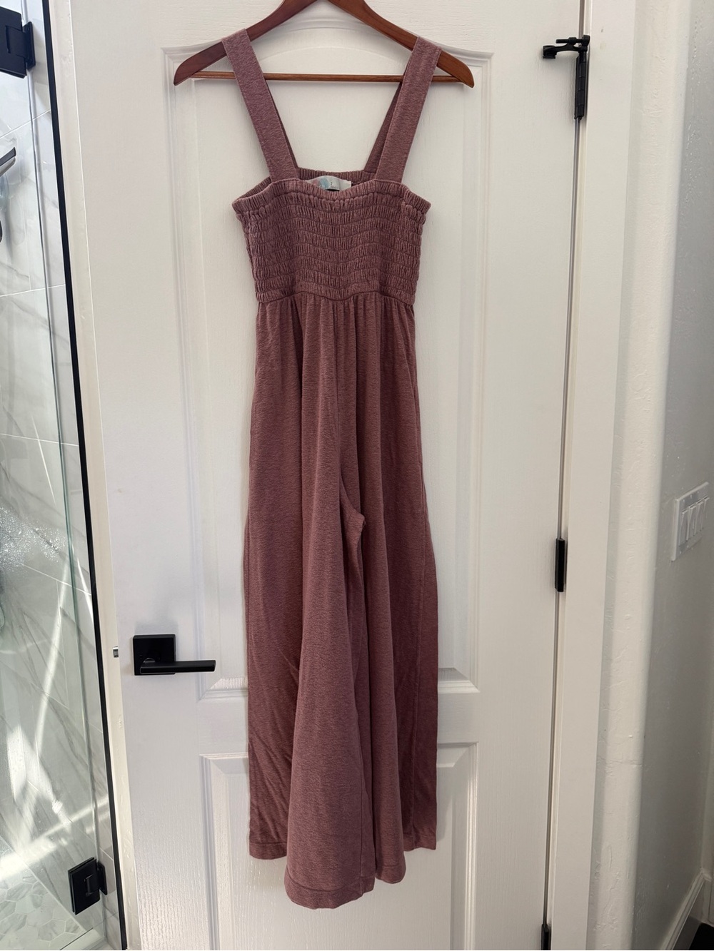 Smocked Wide-Strap Jumpsuit in Mauve